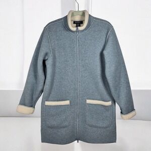 Denim Co Full‎ Zip Sherpa Lined Jacket Light Blue Womens Small Warm Cozy Outwear